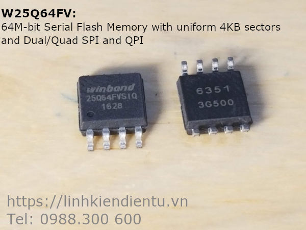 W25Q64FV 3V 64M-bit Serial Flash Memory with uniform 4KB sectors and Dual/Quad SPI and QPI