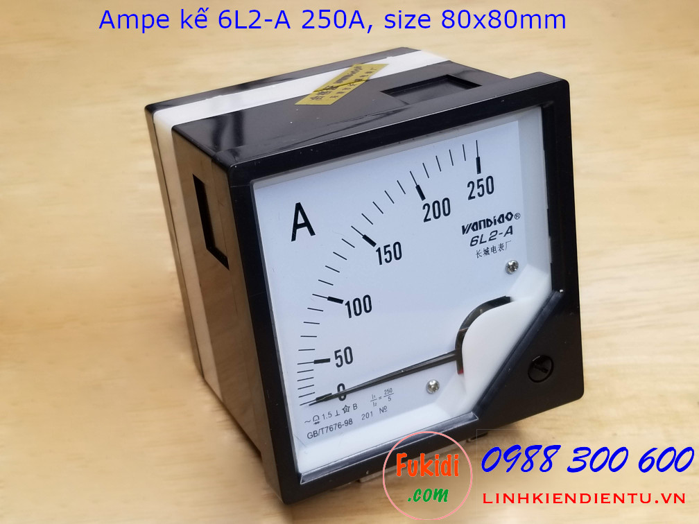 Ampe kế AC 6L2-A tầm đo 250A điện áp 2KV, size 80x80mm - 6L2A250