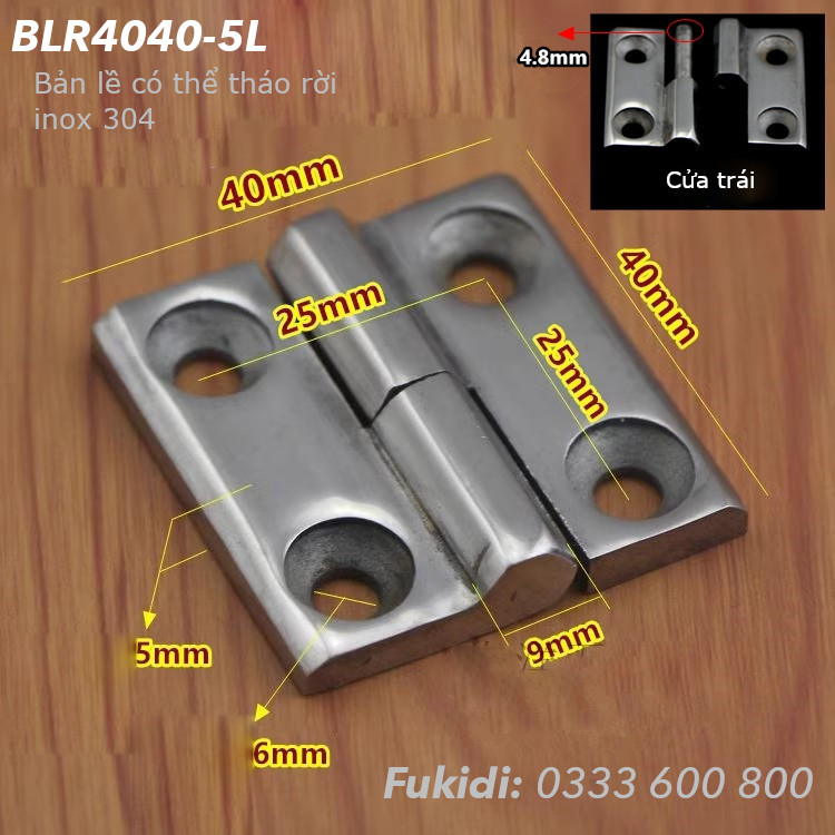 Bản lề tháo rời, inox 304 KT 40x40x5mm - BLR4040-5