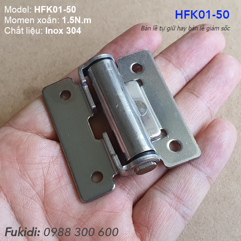 Bản lề tự giữ, bản lề giảm xóc inox 304, KT 48x50x2mm, momen 1.5N.m - HFK01-50