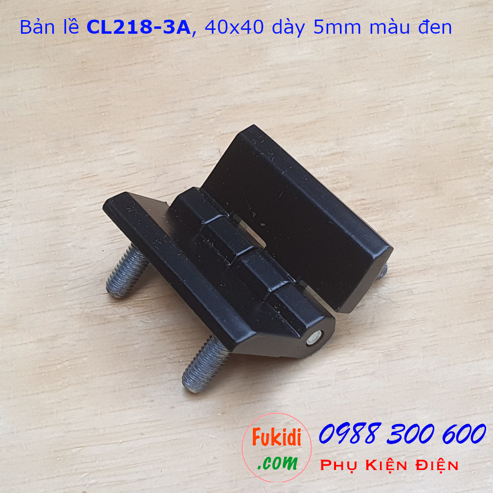 Bản lề hợp kim kẽm CL218-3A, 40x40, dày 5mm gắn sẵn đinh ốc 5mm dài 12mm màu đen CL218-3AB