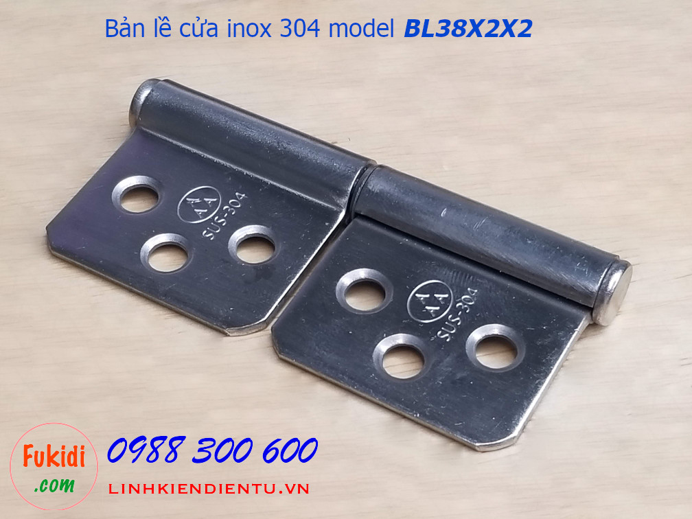 Bản lề inox 304 kích 38x76mm dày 2mm hai mảnh tháo rời được - BL38X2X2