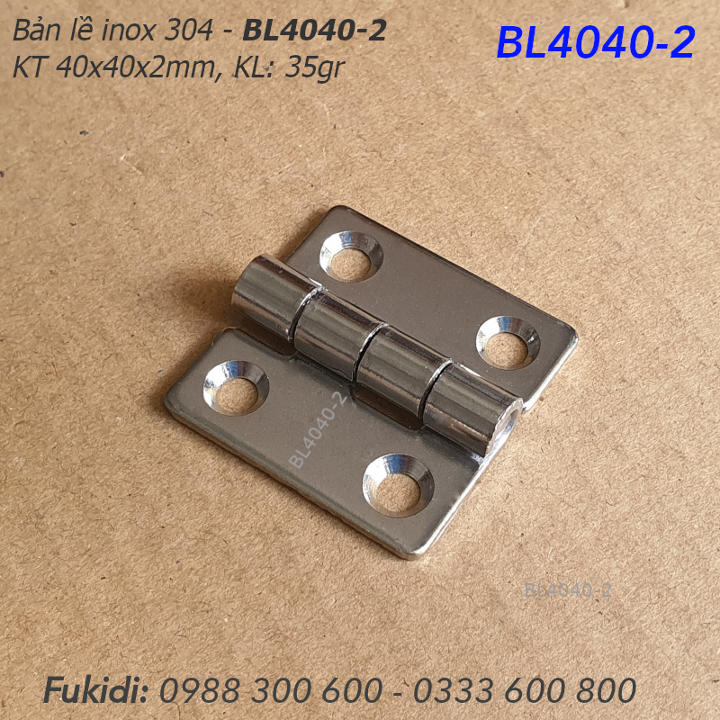 Bản lề lá inox 304, KT 40x40, dày 2mm - BL4040-2