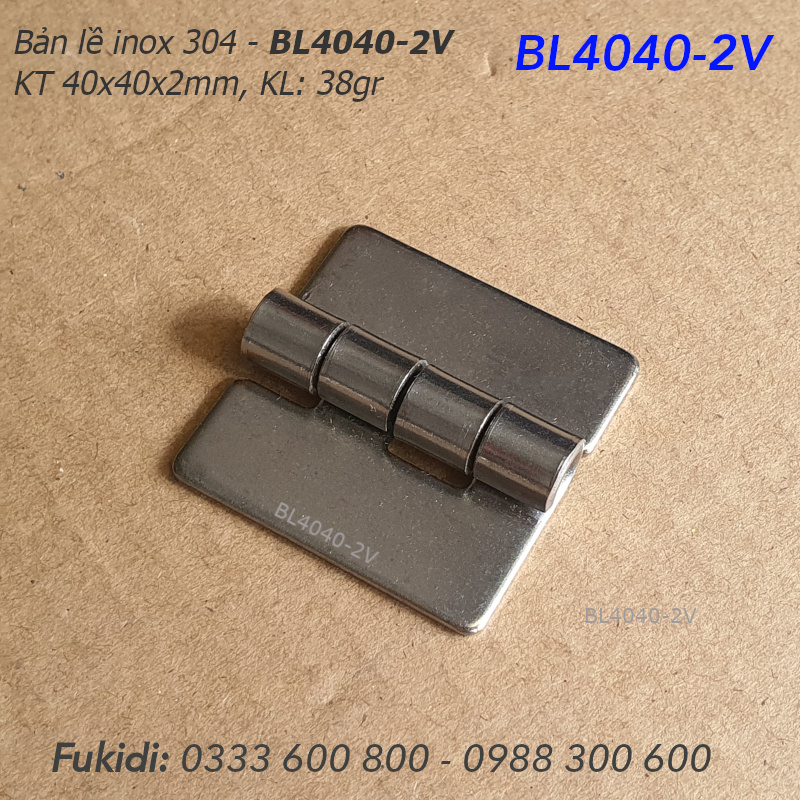 Bản lề tủ điện inox 304, KT 40x40x2mm, không lỗ vít - BL4040-2V