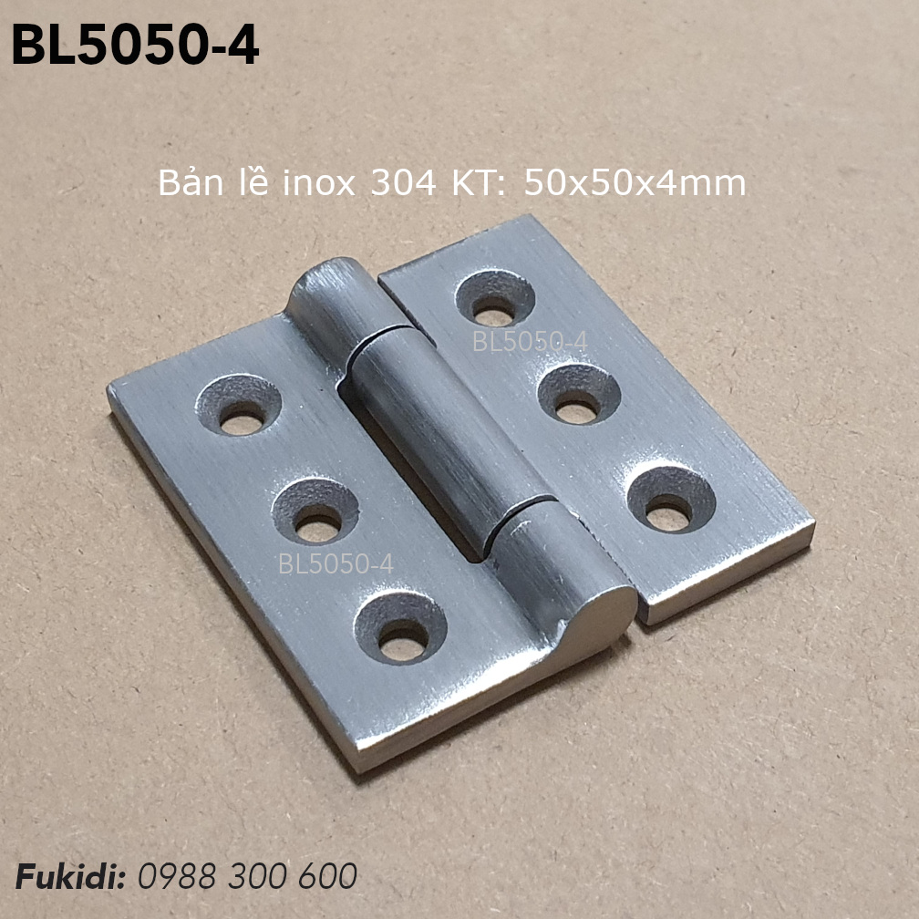 Bản lề inox 304 KT 50x50, dày 4mm, bề mặt xước mờ - BL5050-4