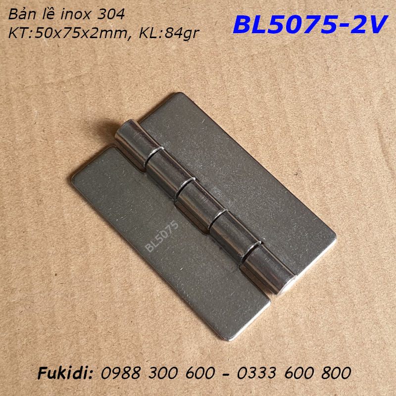 Bản lề SU-304 KT 50x75mm dày 2mm, không lỗ vít - BL5075-2V