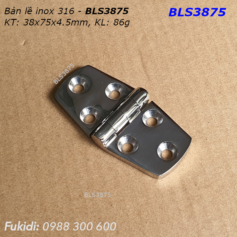 Bản lề inox 316 KT 38x76, dày 4.5mm - BLS3875