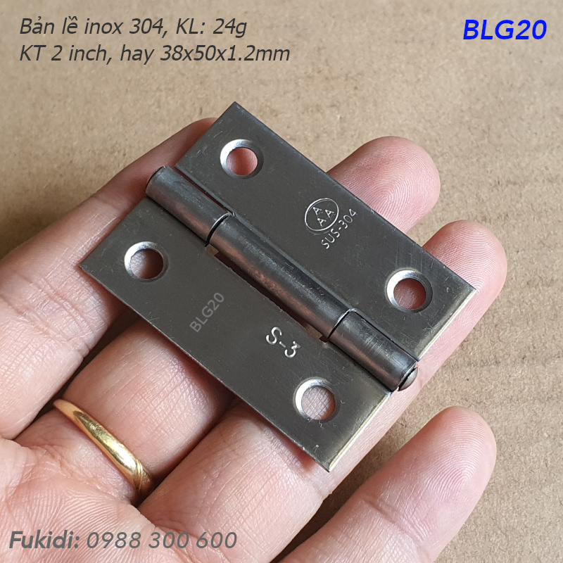 Bản lề lá inox 304 KT 37x50, dày 1.2mm - BLG20