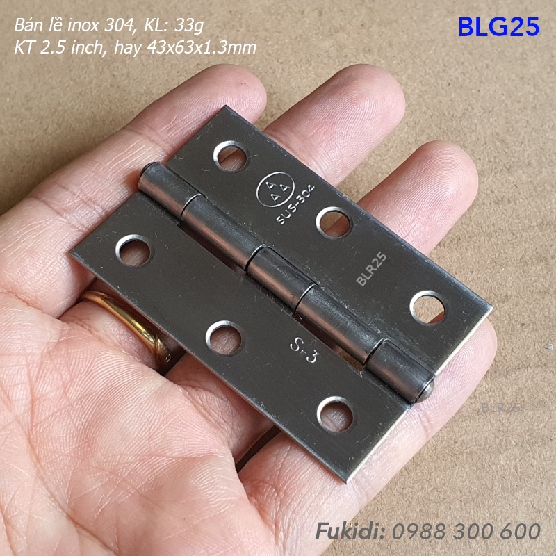 Bản lề lá inox 304 KT 43x63, dày 1.3mm - BLG25