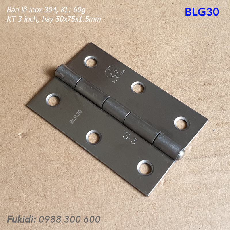 Bản lề lá inox 304 KT 50x75, dày 1.5mm - BLG30