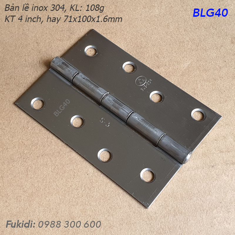 Bản lề lá inox 304 KT 71x100, dày 1.6mm - BLG40