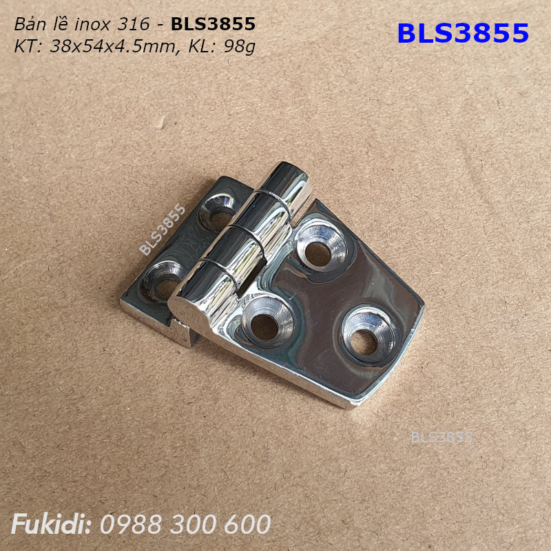 Bản lề tủ điện inox 316 KT 38x54, dày 4.5mm - BLS3855