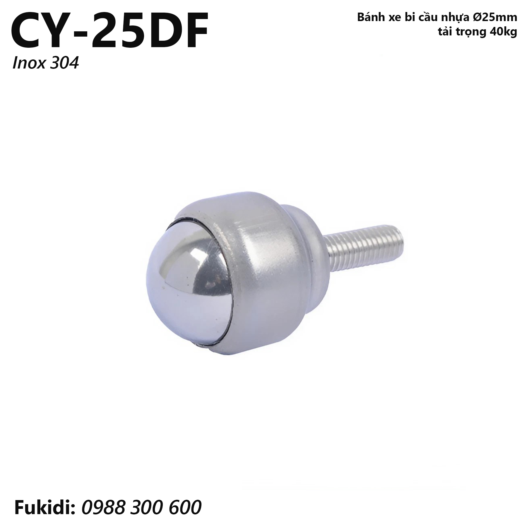 Bánh xe mắt trâu CY-25D phi 25mm chất liệu inox 304 tải trọng 40kg - CY25DF