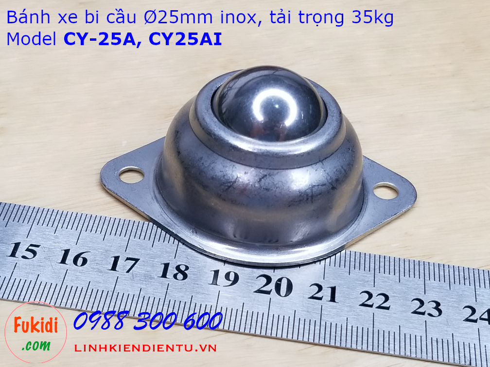 Bánh xe bi cầu inox 304, Ø25mm CY-25A tải trọng 35kg - CY25AI
