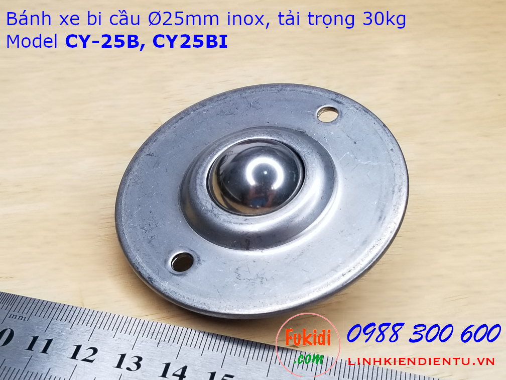 Bánh xe bi cầu inox 304, Ø25mm CY-25B tải trọng 35kg - CY25BI