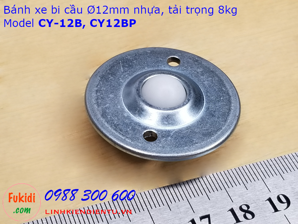 Bánh xe bi cầu nhựa, Ø12mm CY-12B, size 40x15mm tải trọng 8kg - CY12BP