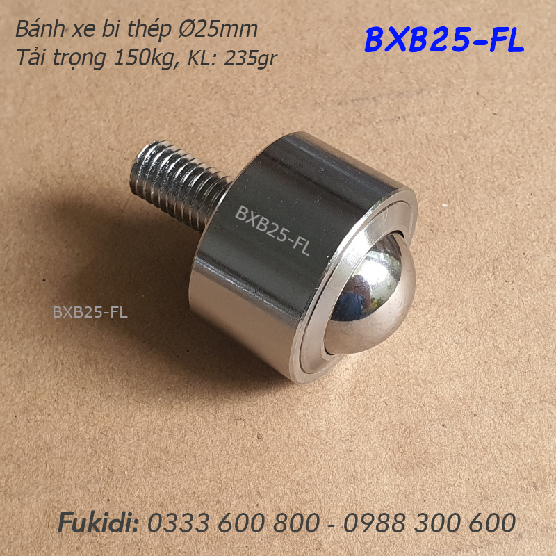 Bánh xe bi thép, bánh xe đa hướng, phi 25mm, tải 150kg - BXB25-FL (KSM25-FL)
