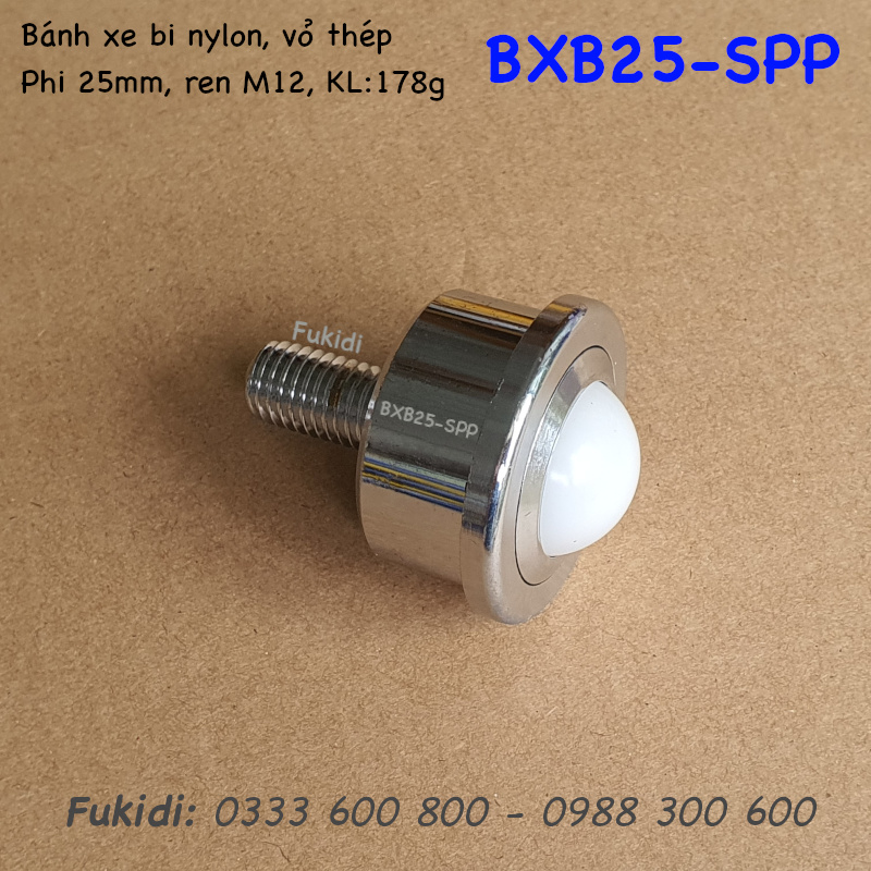 Bánh xe bi phi 25mm nylon khung thép họ SP25, tải 30kg - BXB25-SPP