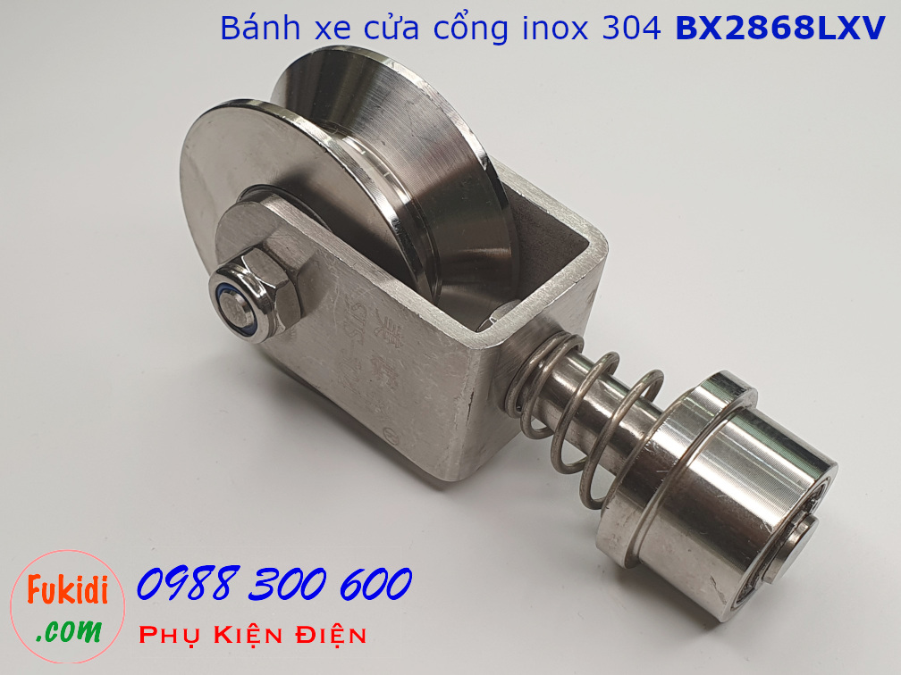 Bánh xe cửa cổng xoay 360 độ, inox 304 ray V size 28x68mm BX2868LXV