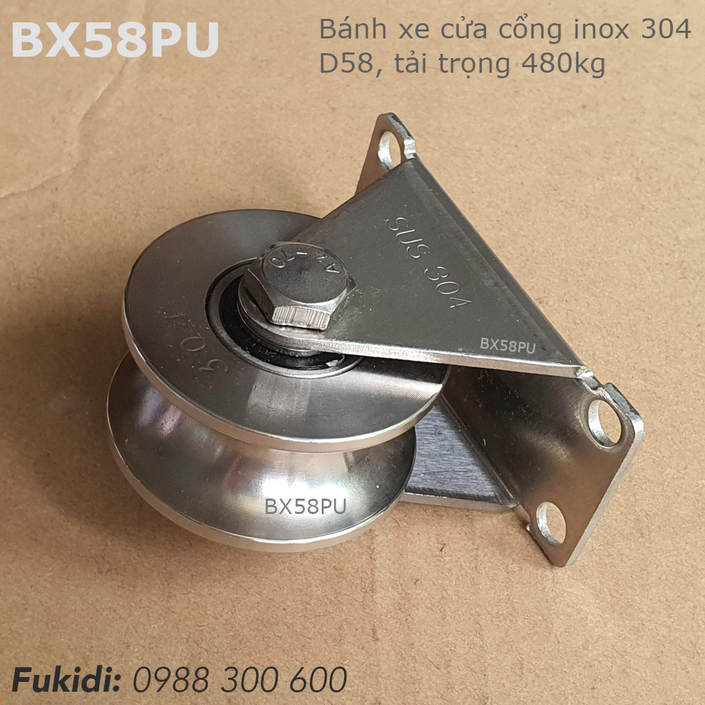 Bánh xe cửa cổng SU304 KT 30x58mm chạy ray tròn phi 22mm - BX58PU