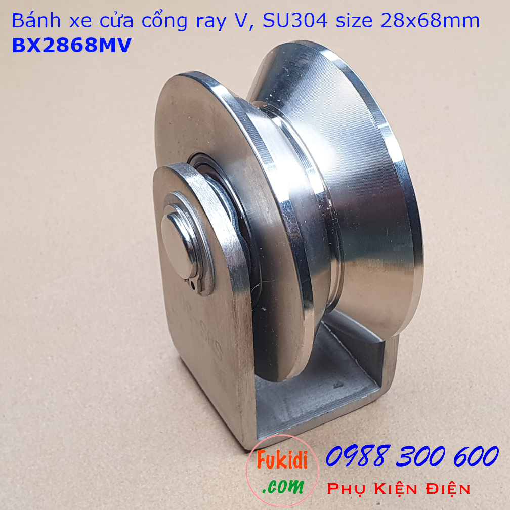 Bánh xe cửa cổng ray V inox 304 kích thước 28x68mm tải 480kg - BX2868MV