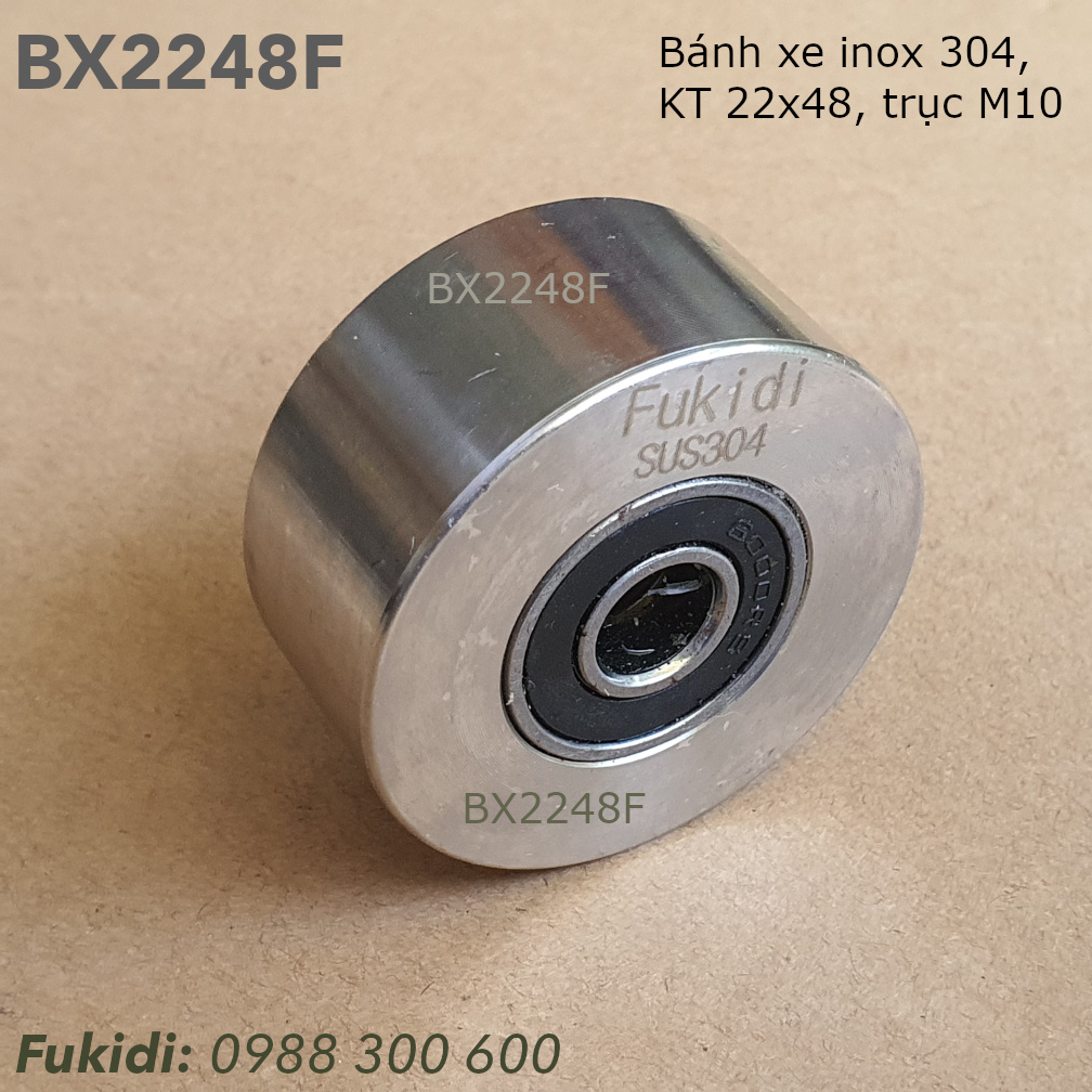 Bánh xe inox 304, chạy mặt phẳng, KT 22x48mm tải trọng 200kg - BX2248F