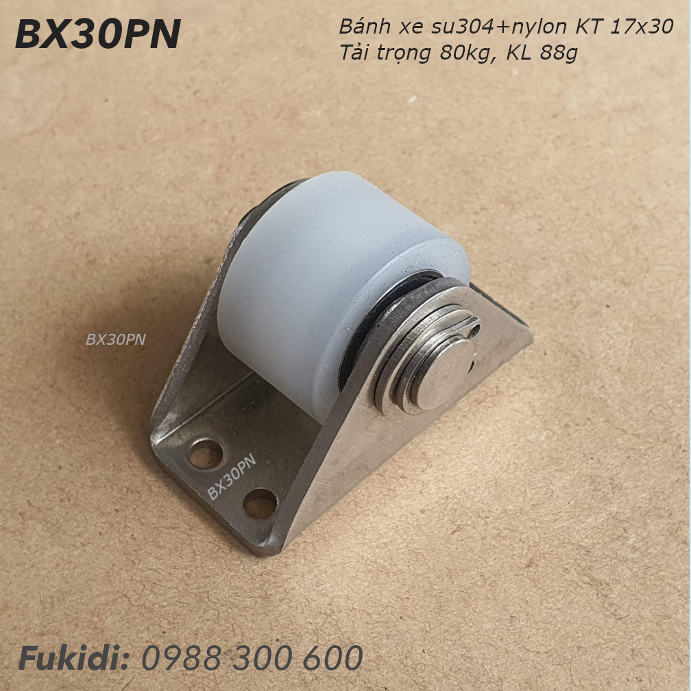 Bánh xe nylon và inox 304 KT 17x30mm, tải trọng 80kg  - BX30PN