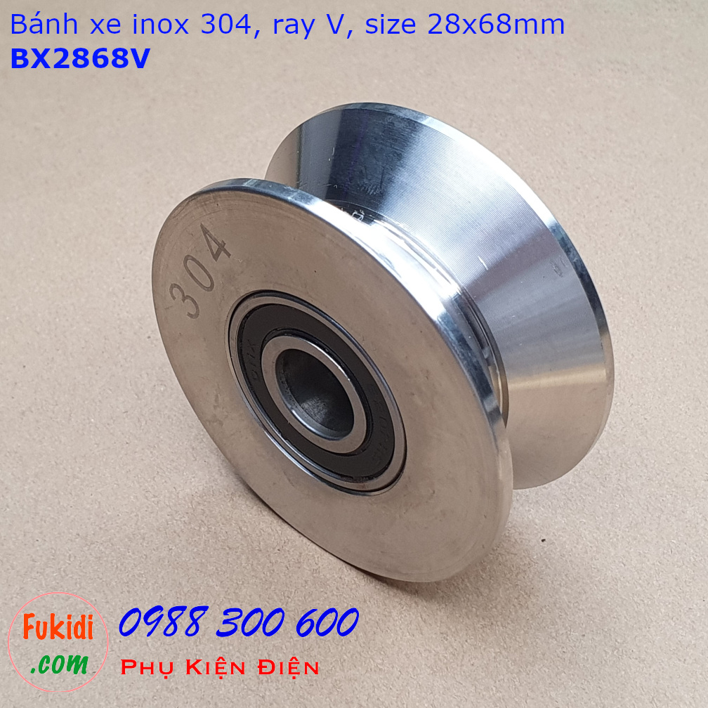 Bánh xe inox 304 dùng cho cửa cổng size 28x68mm ray V rộng 22mm - BX2868V
