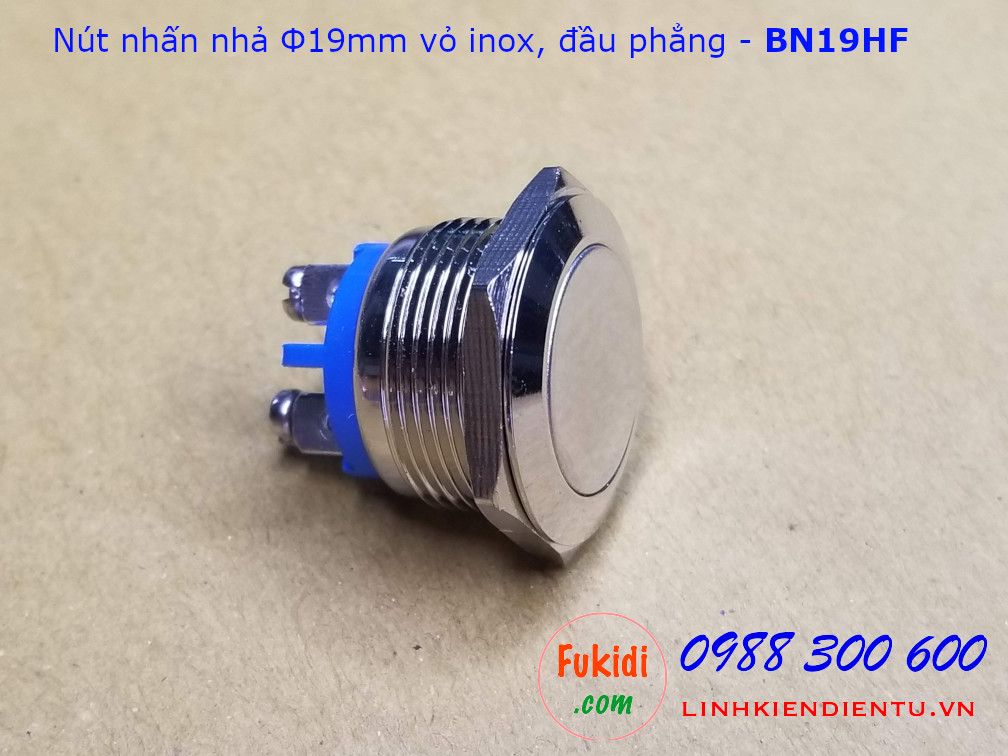 Nút nhấn nhả phi 19mm vỏ inox, hai chân, đầu nút phẳng - BN19HF