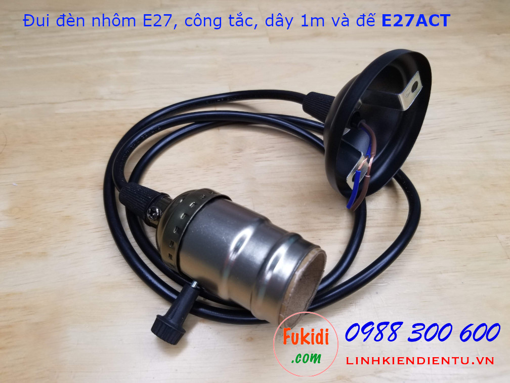 Bộ đui đèn nhôm E27 kèm công tắc vặn, dây 1m và đế gắn tường - E27SET