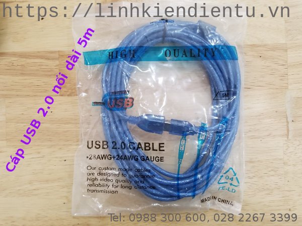 Cáp nối dài USB: USB 2.0 dài 5m, có chống nhiễu
