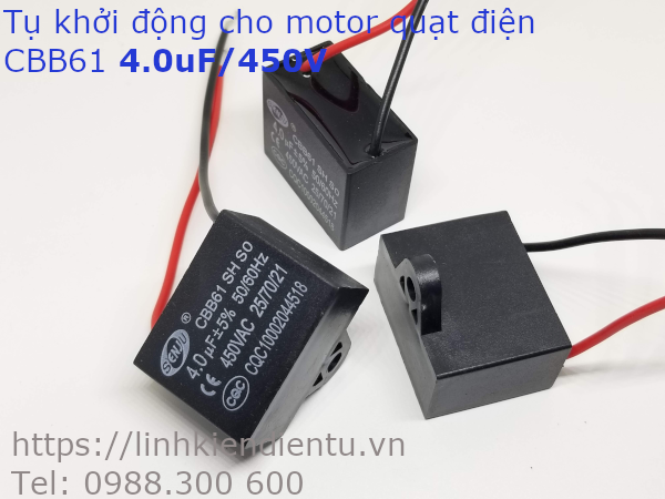 Tụ khởi động quạt điện CBB61 4.0uF/450VAC