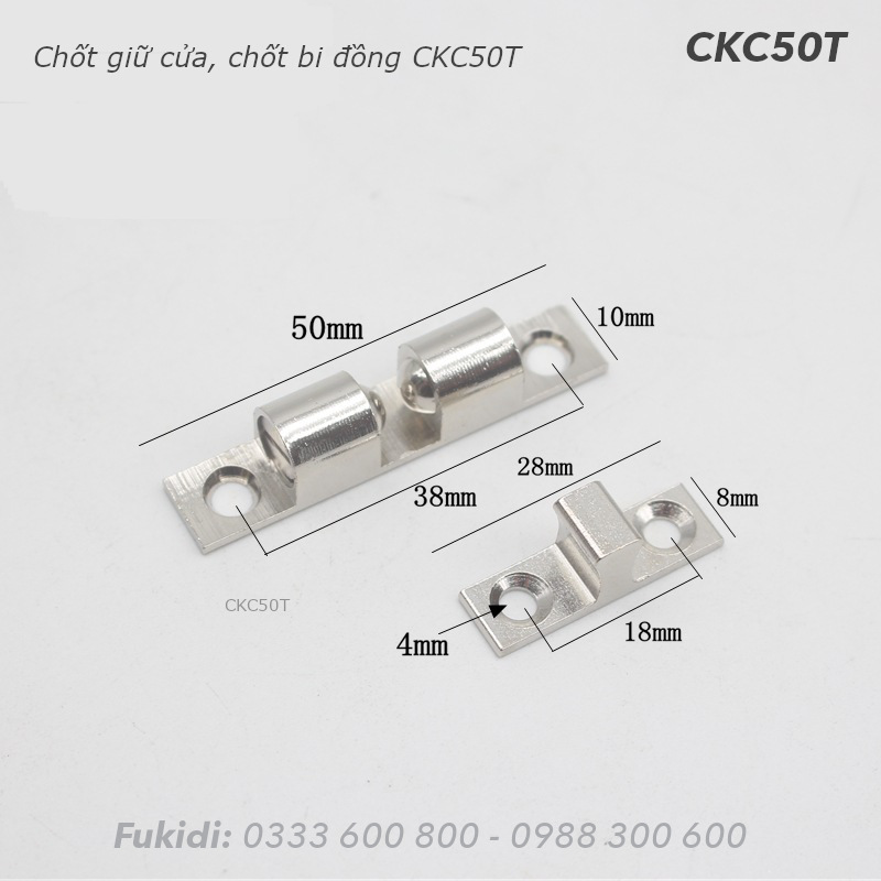 Chốt bi kẹp cửa bằng đồng màu trắng KT 10x50mm - CKC50T