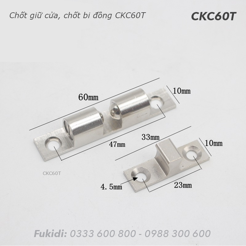 Chốt bi kẹp cửa bằng đồng màu trắng KT 10x60mm - CKC60T