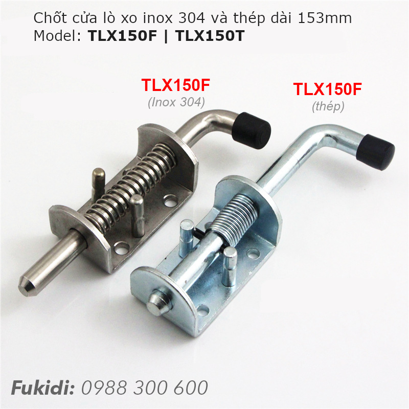 Chốt cửa lò xo tự giữ, thép mạ kẽm, M12 dài 153mm - TLX150T