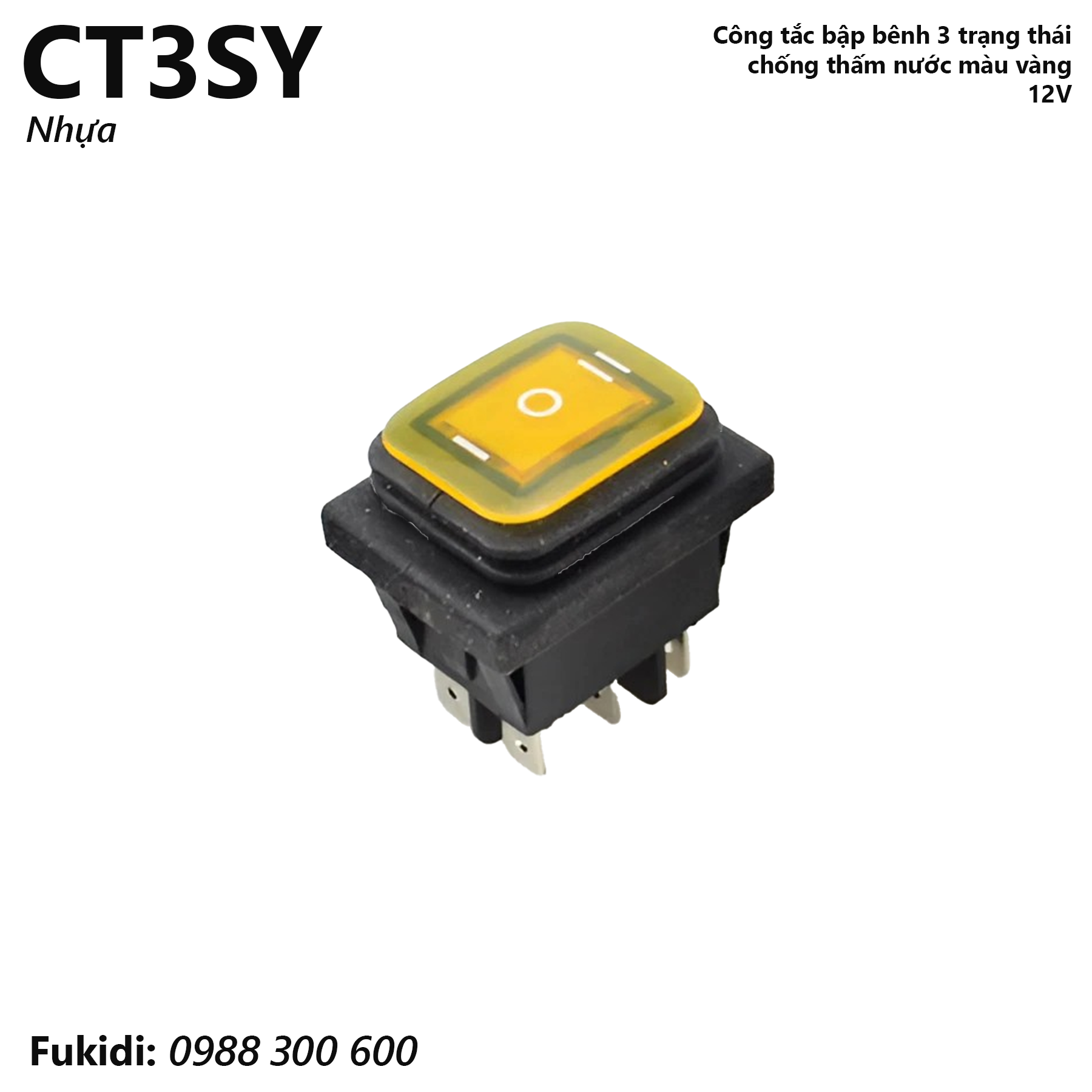 Công tắc bập bênh 3 trạng thái, chống thấm nước màu vàng - CT3SY