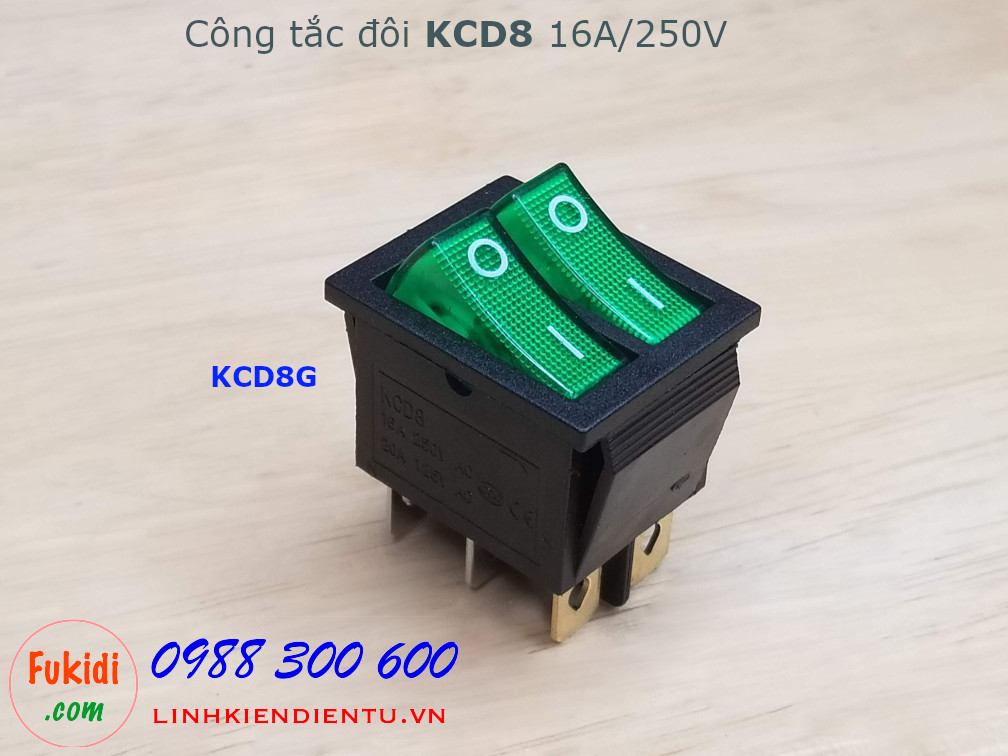 Công tắc bập bênh đôi 16A 250V KCD8 màu xanh - KCD8G