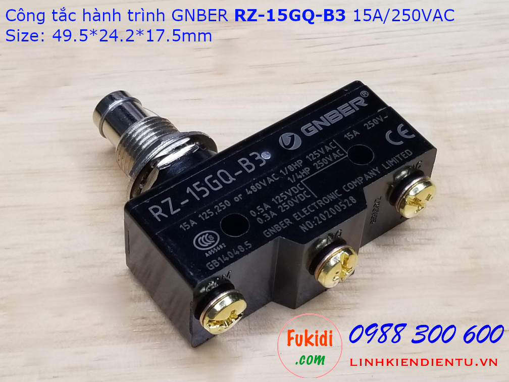 Công tắc hành trình GNBER RZ-15GQ-B3 15A/250VAC size 49.5x24.2x17.5mm