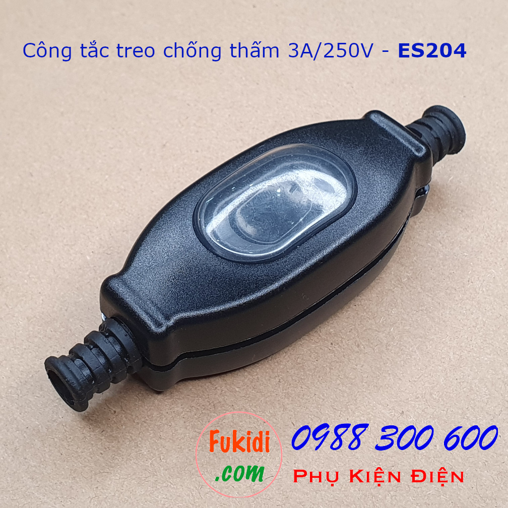 Công tắc treo dây 3A250V chống nước IP65 dạng công tắc bập bênh, màu đen ES204