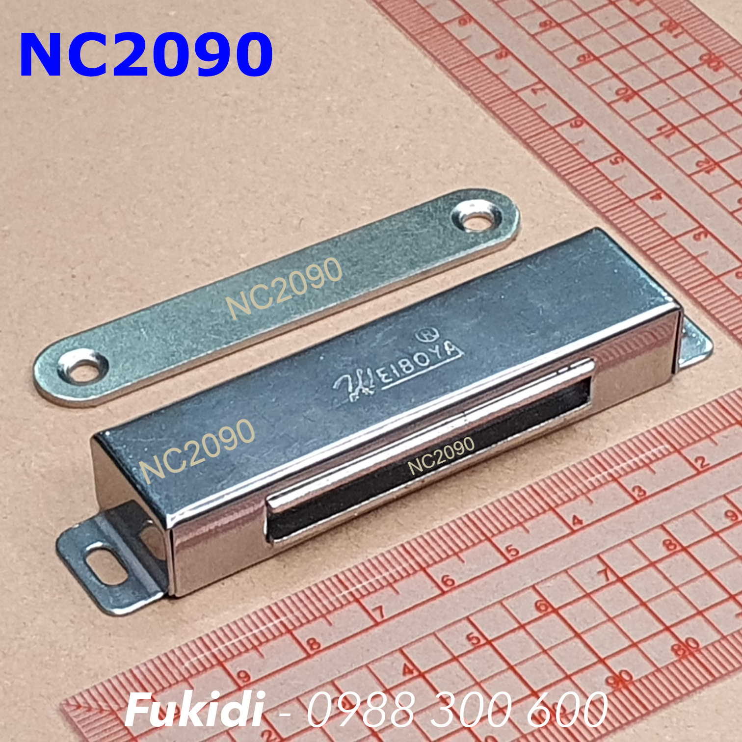 Cục hít cửa nhôm, vỏ inox sáng bóng, KT 20x90mm, lực giữ 45kg  - NC2090