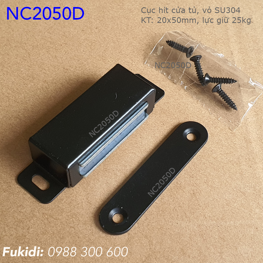 Cục hít cừa nhôm, inox 304 KT 20x50mm, lực giữ 25kg, màu đen mờ - NC2050D
