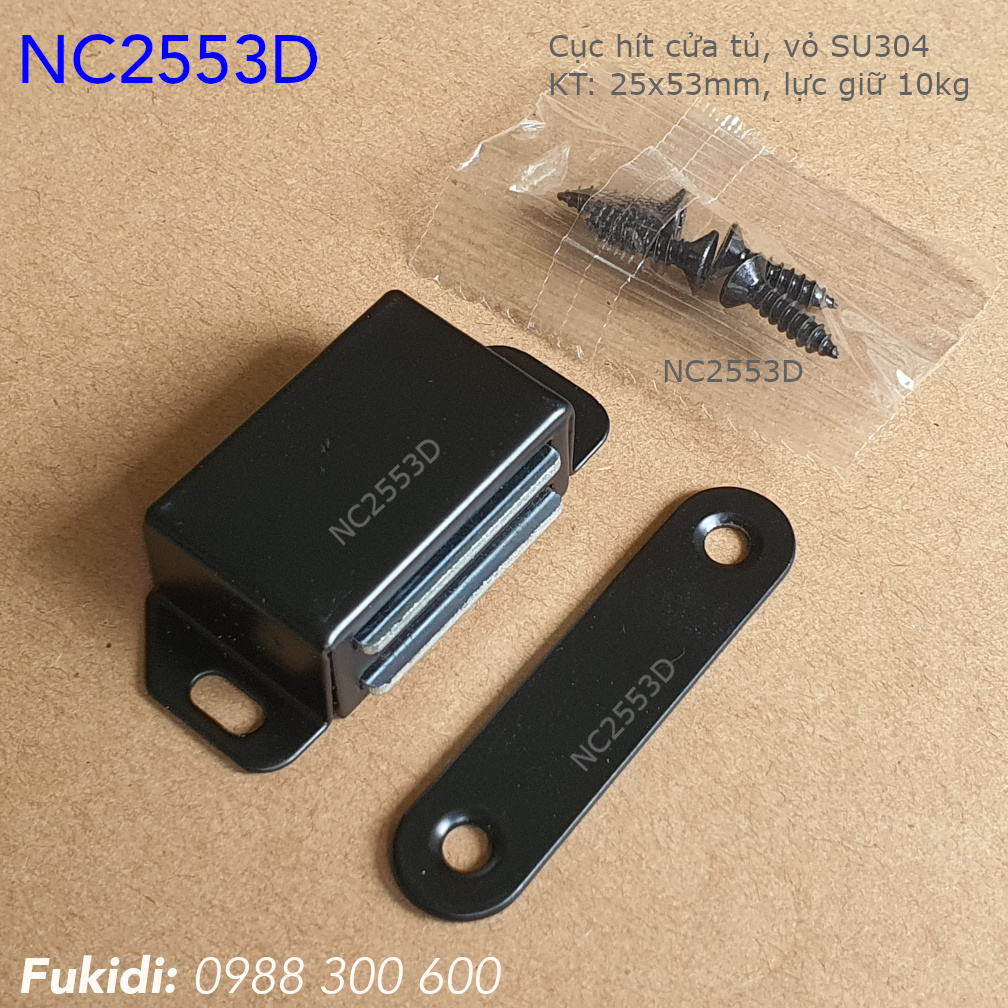 Cục hít cừa nhôm, inox 304 KT 25x53mm, lực giữ 10kg, màu đen mờ - NC2553D