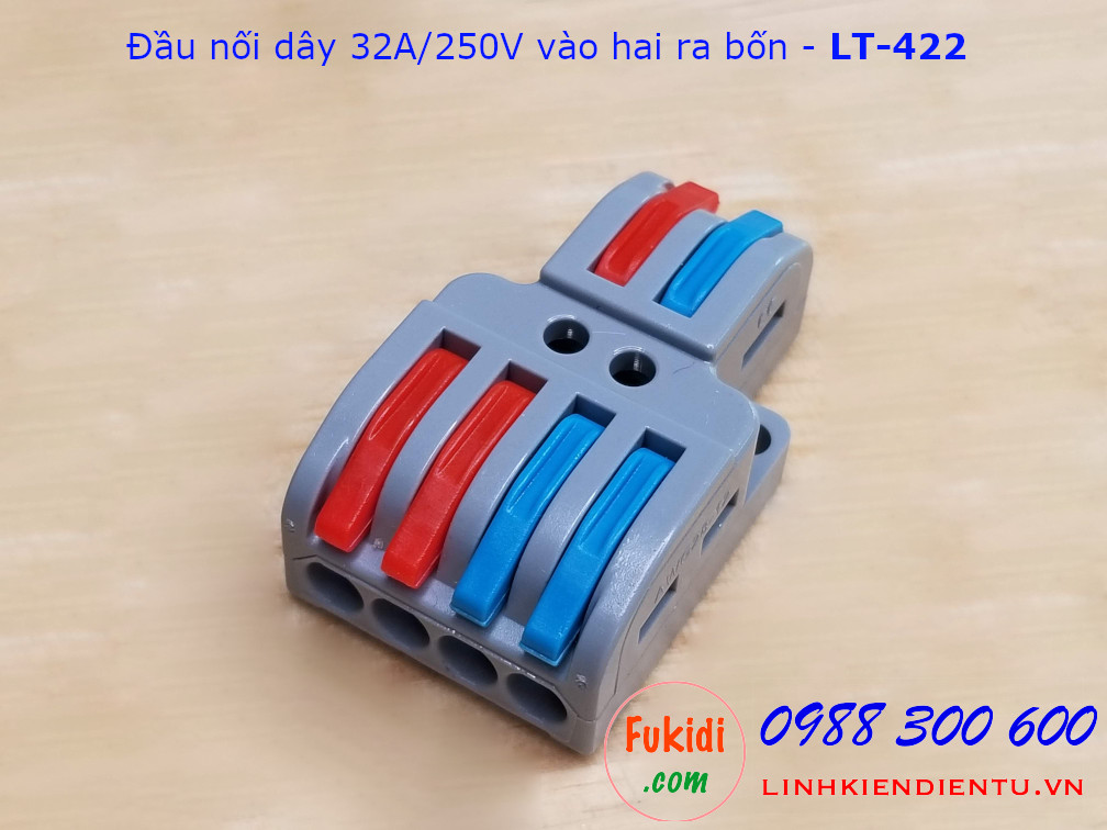 Đầu nối hai dây sang bốn dây LT-422 32A/250VAC, dùng cho dây từ 0.08-4mm2