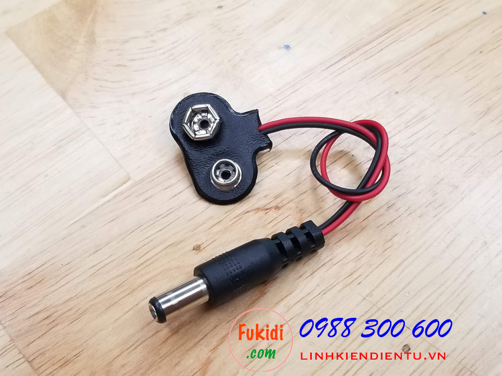 Dây chuyển đổi đế pin vuông 9V sang jack DC 2.5, jack DC 2.1
