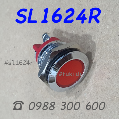 Đèn LED báo nguồn 24V, phi 16mm vỏ kim loại màu đỏ SL1624R