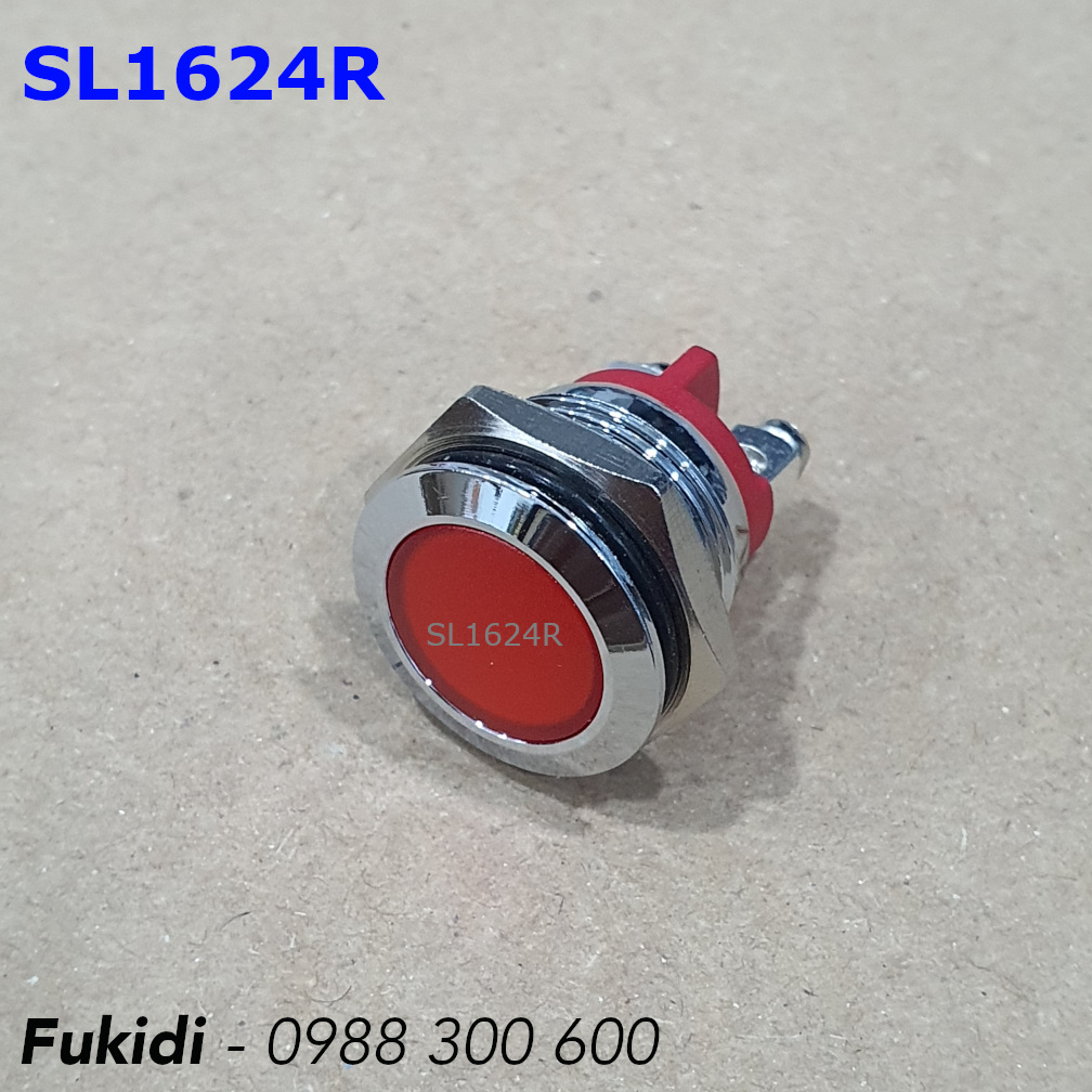 Đèn LED báo nguồn 24V, phi 16mm vỏ kim loại màu đỏ SL1624R