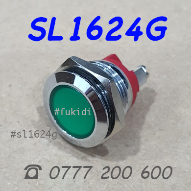 Đèn LED báo nguồn 24V, phi 16mm vỏ kim loại màu xanh lá SL1624G