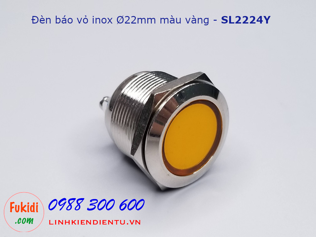 Đèn báo tín hiệu vỏ inox, Ø22mm, 12-24V, màu vàng - SL2224Y