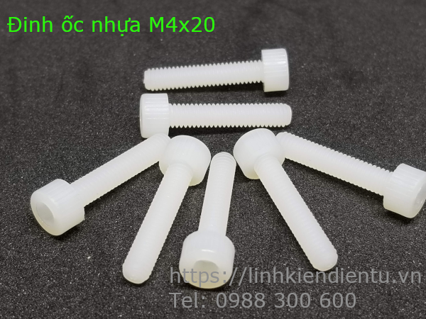 Vít nhựa M4 đầu lục giác âm dài 20mm M4x20mm màu trắng - VNM4x20.LGA