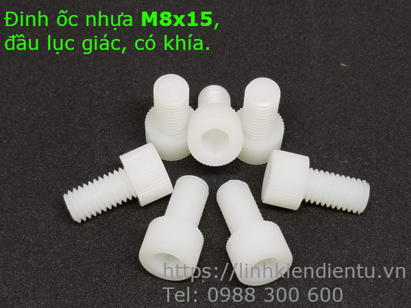 Vít nhựa M8 đầu lục giác âm có ren vặn tay M8x15 màu trắng - VNM8X15.LGA